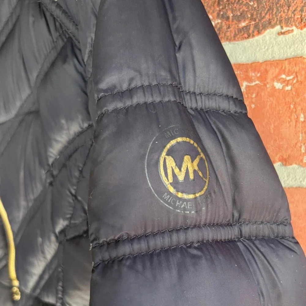 Michael Kors Navy Blue Puffer Jacket with Gold Accents